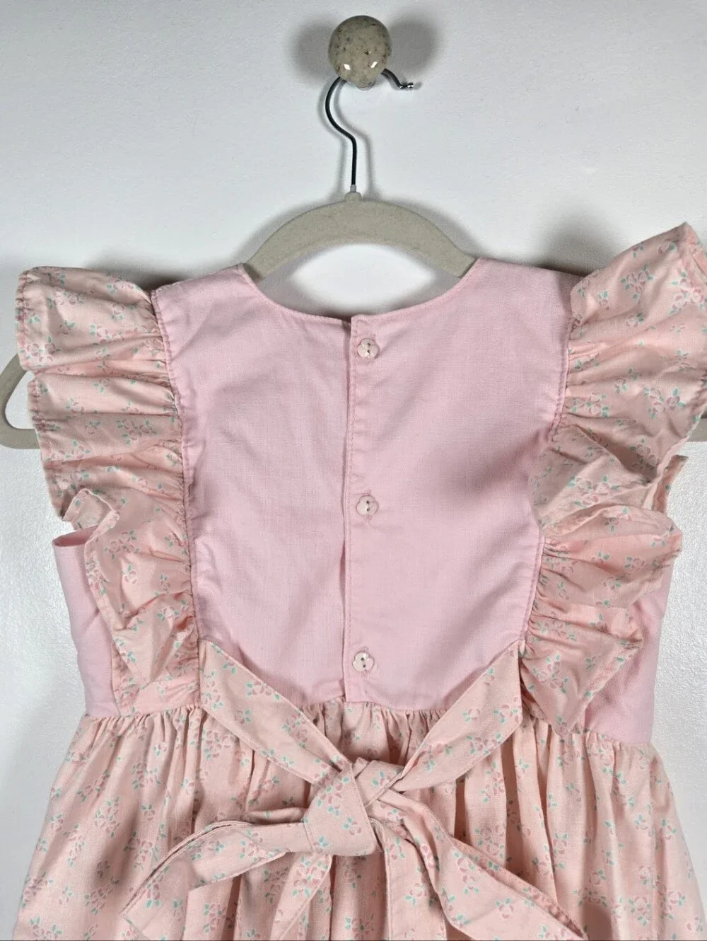 Vintage 80s OshKosh Bgosh Pink Floral Ruffle Cotton Dress Girls Size 6X USA